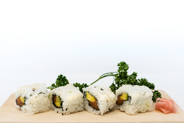 Japanese food Sushi Roll Maki of Salmon and avocado