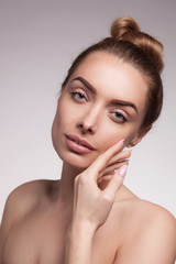 closeup portrait of beautyful blond smiling woman with clean fresh skin