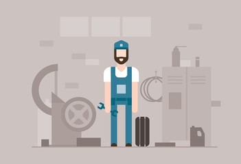 Motor mechanic at work - modern flat design style illustration