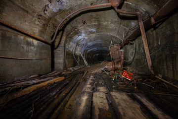 Underground abandoned ore mine shaft tunnel gallery