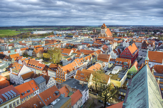 Aerial cityscape, Greifswald, Germany