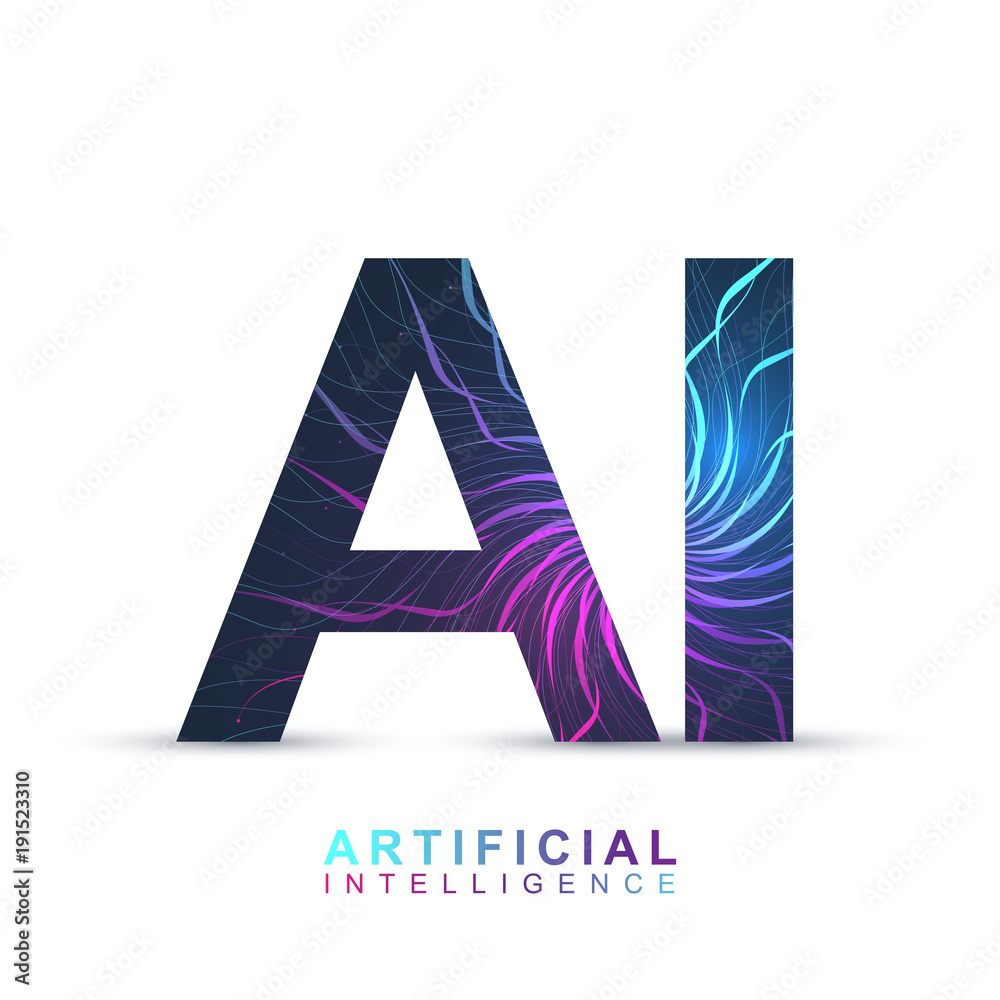 Aufkleber Artificial Intelligence Logo. Artificial Intelligence and Machine Learning Concept. Vector symbol AI. Neural networks and another modern technologies concepts.