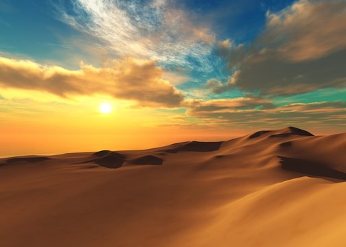 desert of sand at sunset