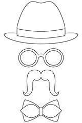 Icon line art poster man father dad day avatar element set hat glasses mustache bow tie.