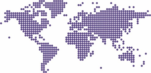 Violet circle shape world map on white background, vector illustration.