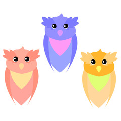 Pattern of sweet owls of three colors red, blue and orange,vector