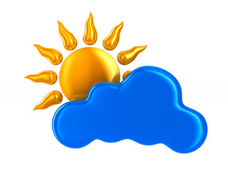 cloud and sun on white background. Isolated 3D illustration