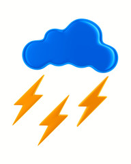 cloud and lightning on white background. Isolated 3D illustration