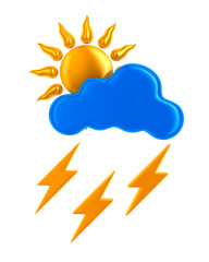 sun and cloud and lightning on white background. Isolated 3D illustration