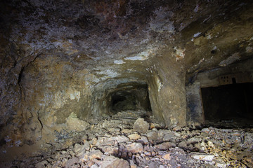 Underground abandoned ore mine shaft tunnel gallery