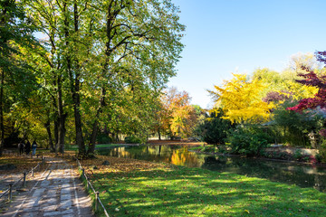 English Garden during colorful autumn in Munich, Germany.