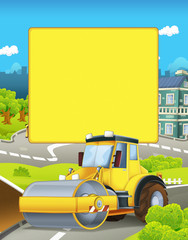 Naklejka premium cartoon scene with road roller in the city - illustration for children