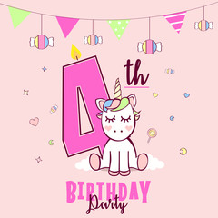 Birthday party invitation with unicorn