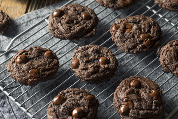 Fototapeta na wymiar Homemade Dark Double Chocolate Chip Cookies