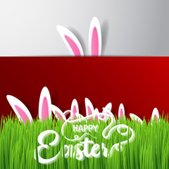 Happy easter image vector. Modern happy Easter background with colorful eggs, bunny, rubbit, and spring flower. Template Easter greeting card, vector.