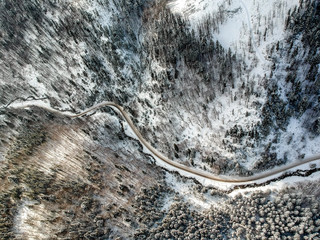 Aerial view of a road in winter