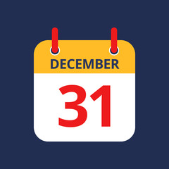Fototapeta premium Flat icon calendar 31th of December isolated on blue background. Vector illustration.