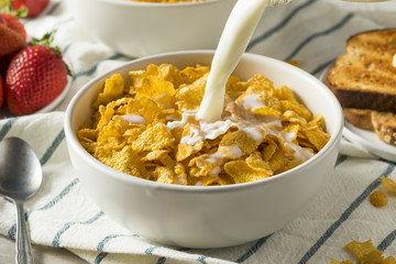 Healthy Corn Flakes with Milk for Breakfast
