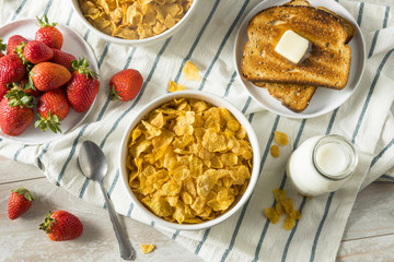 Healthy Corn Flakes with Milk for Breakfast