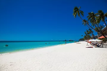 Photo sur Plexiglas Plage blanche de Boracay Vacances tropicales, soleil, ciel bleu et palmier sur la plage blanche de Boracay, Philippines.