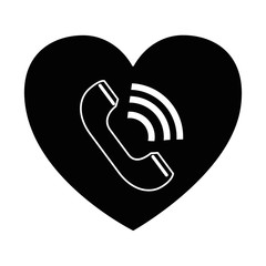 heart with telephone service vector illustration design