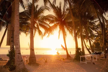 Papier Peint photo Plage blanche de Boracay Palm trees during sunset on White beach. Boracay. Philippines.