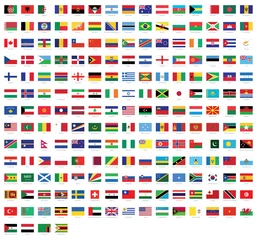 Fotobehang Alle nationale vlaggen van de wereld met namen - hoge kwaliteit vector vlag geïsoleerd op een witte achtergrond © Vermicule design