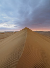 Fototapeta na wymiar Sand Dunes of Ica Desert near Huacachina at sunset, Ica Region, Peru