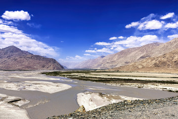 The entrance to Nubra Valley, India. Nubra is a tri-armed valley located to the north east of Ladakh valley. The average altitude of the valley is about 3048 metres above the sea level