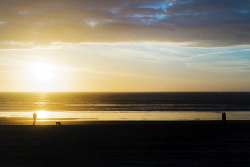 Leisure time at sunset on the beach