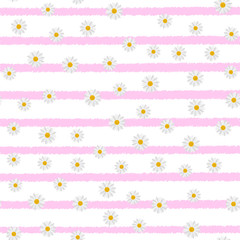 Seamless pattern with chamomile on horizontal lines. Vector