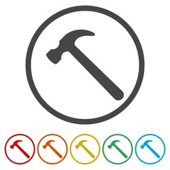 Hammer Icon, House repair hammer flat icon, 6 Colors Included