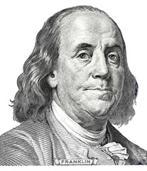 Benjamin Franklin portrait from hundred dollars banknote - obrazy, fototapety, plakaty