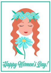 Women's Day Card, young Lady with Camomile