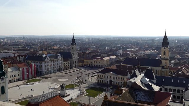 Aerial view from the city hall tower over Oradea town center