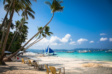 Beautiful tropical White beach on Boracay . Philippines.