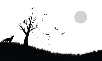 Bats, wolf and owl in the forest