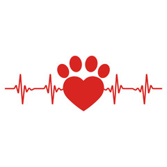 trail of a dog in the shape of a heart with a pulse on a white background