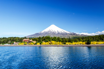 Osorno volcano and Llanquihue Lake, Parque Nacional Vicente Pérez Rosales, Lake District, Puerto...