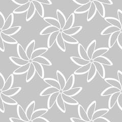 White floral seamless pattern on gray background