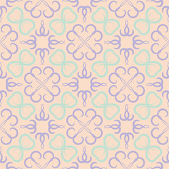 Floral seamless pattern. Beige background with violet and blue flower elements