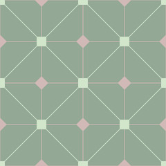 Geometric seamless pattern. Olive green background with pale pink elements