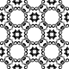 Black floral seamless ornament on white background