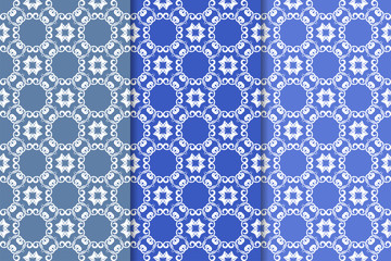 Blue floral ornaments. Set of vertical seamless patterns