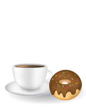 Coffee mug with chocolate donuts, vector