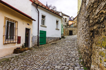Charming street with old houses in Kutna Hora, Bohemia