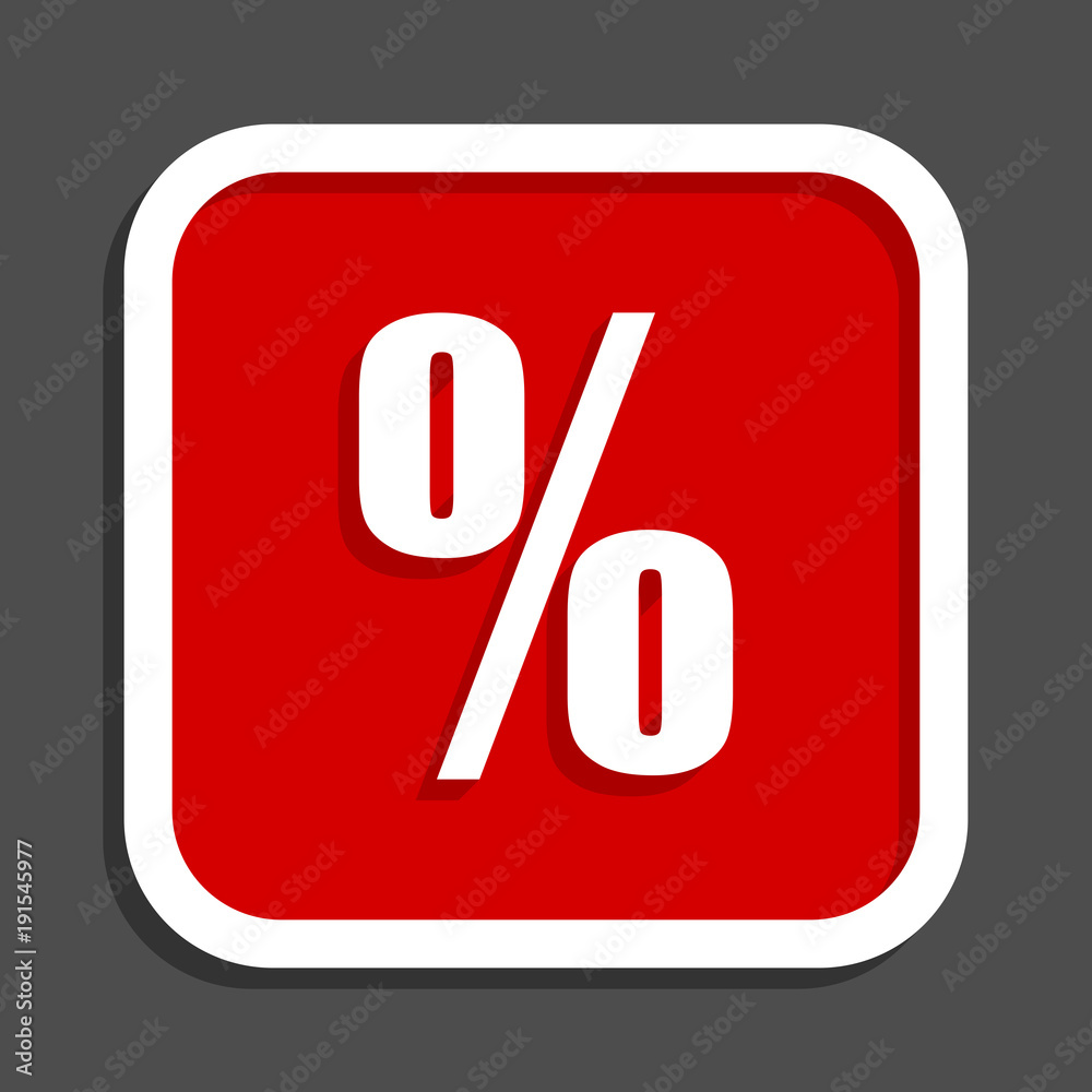Poster percent vector icon. flat design square internet red button.
