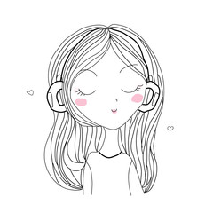 Hand-drawn cartoon girl enjoying music in headphones