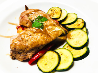 Fitness menu. Chicken breast with zucchini grill