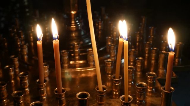 Candles in the church. A place for prayers and petitions.